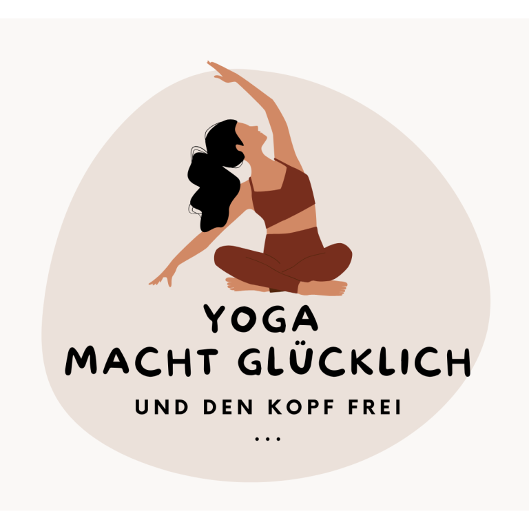 Eine Person praktiziert Yoga mit dem Text "Yoga macht glücklich und den Kopf frei".