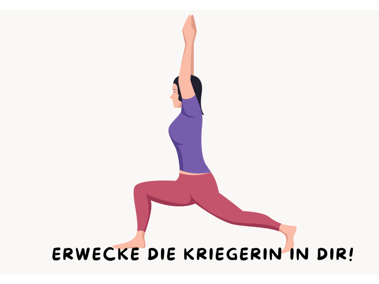 Frau in Yoga-Pose mit erhobenem Arm, inspiriert zur Selbstentfaltung.